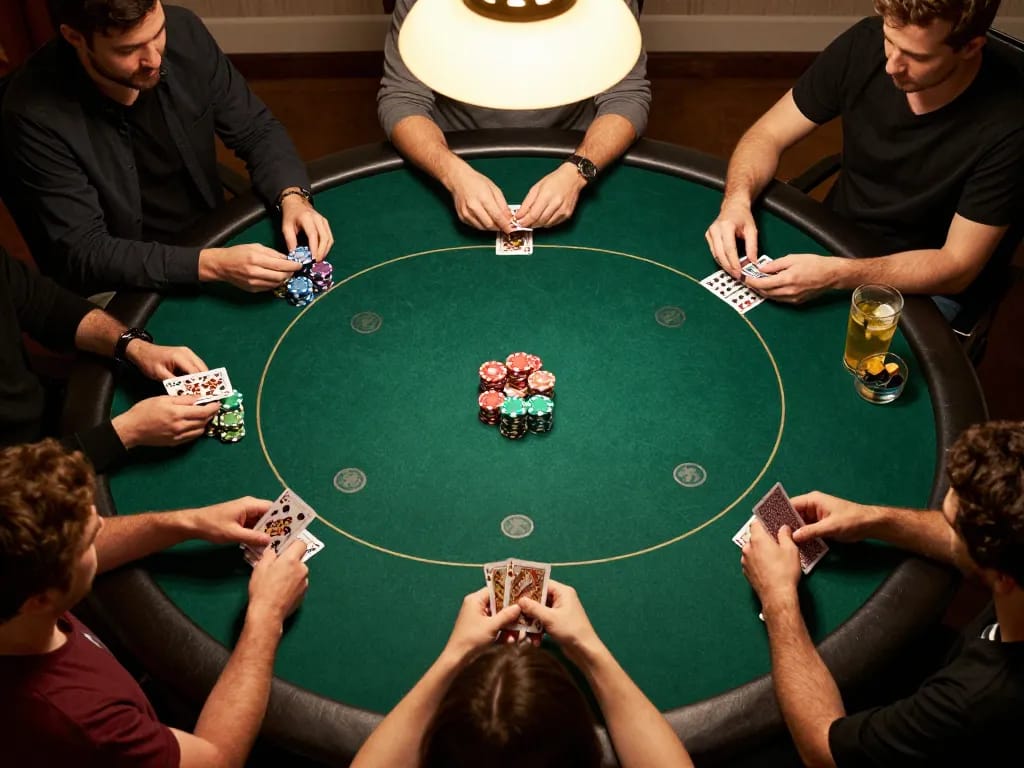 Players engaging in a thrilling poker game at home, showcasing strategy and excitement at https://rr88.wales/