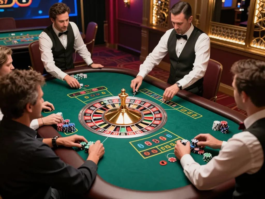 Experience interactive roulette gameplay at 98win's premium casino with vibrant atmosphere and strategic bets.