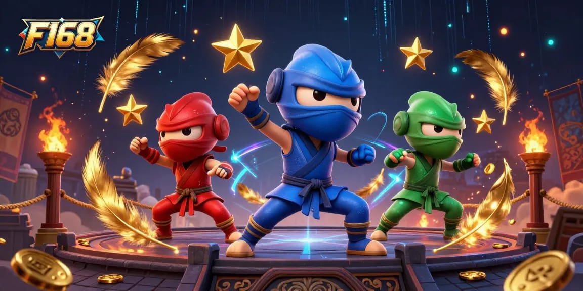 Experience thrilling action with F168 as cartoon characters engage in dynamic gambling adventures.