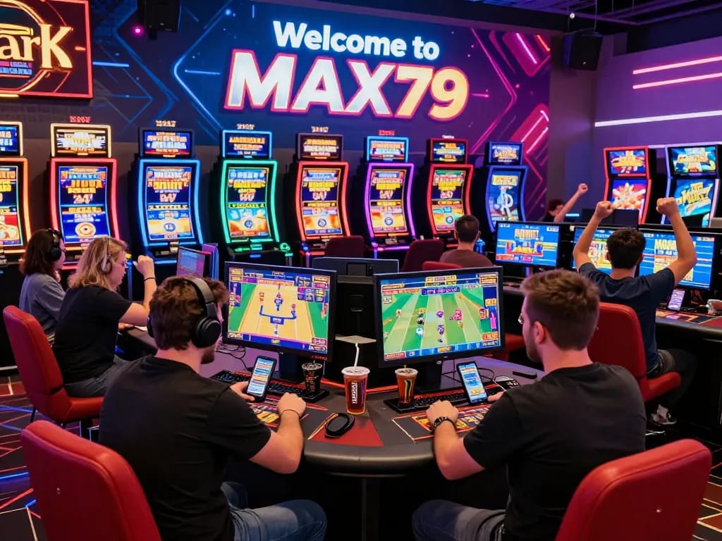 Engaged players enjoying games at MAX79's vibrant online casino atmosphere.