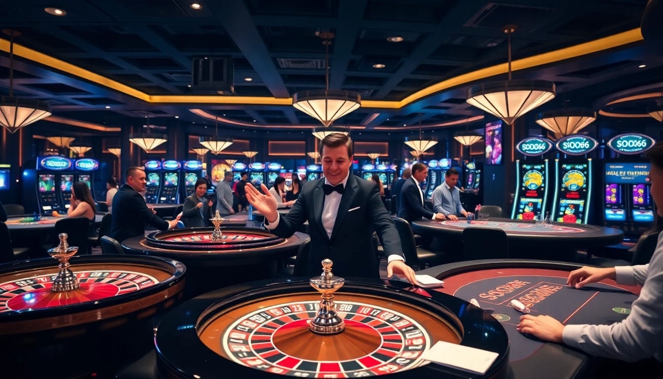 SODO66 Casino: Players enjoying exciting games with vibrant tables and elegant decor.
