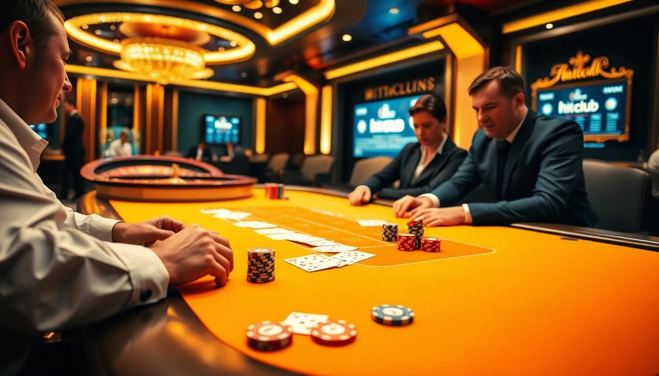 Experience the thrill of gaming at hitclub with colorful chips and lively casino atmosphere.