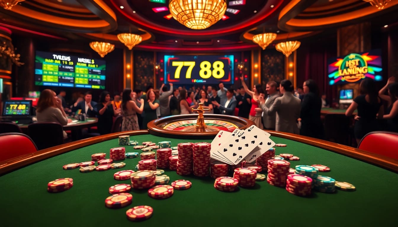 Experience the thrill of TR 88 at a lively poker table with vibrant chips and dazzling casino lights.