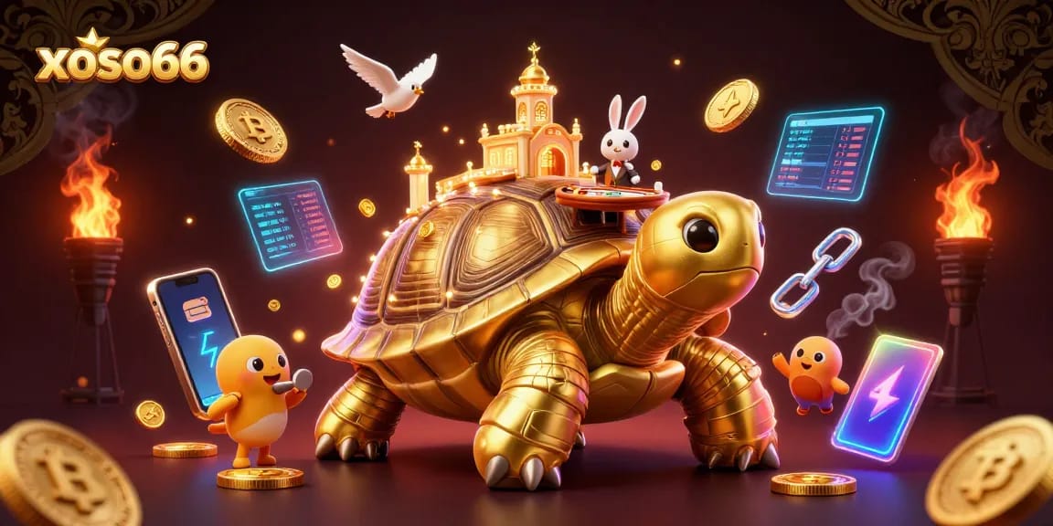 Experience thrilling entertainment with xoso66 featuring vibrant 3D casino elements and golden coins.