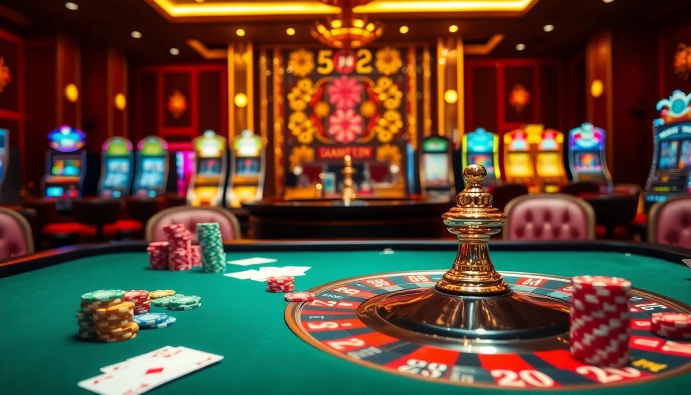 Experience the excitement of gaming at Trang chủ UU88 with vibrant casino tables and thrilling slot machines.