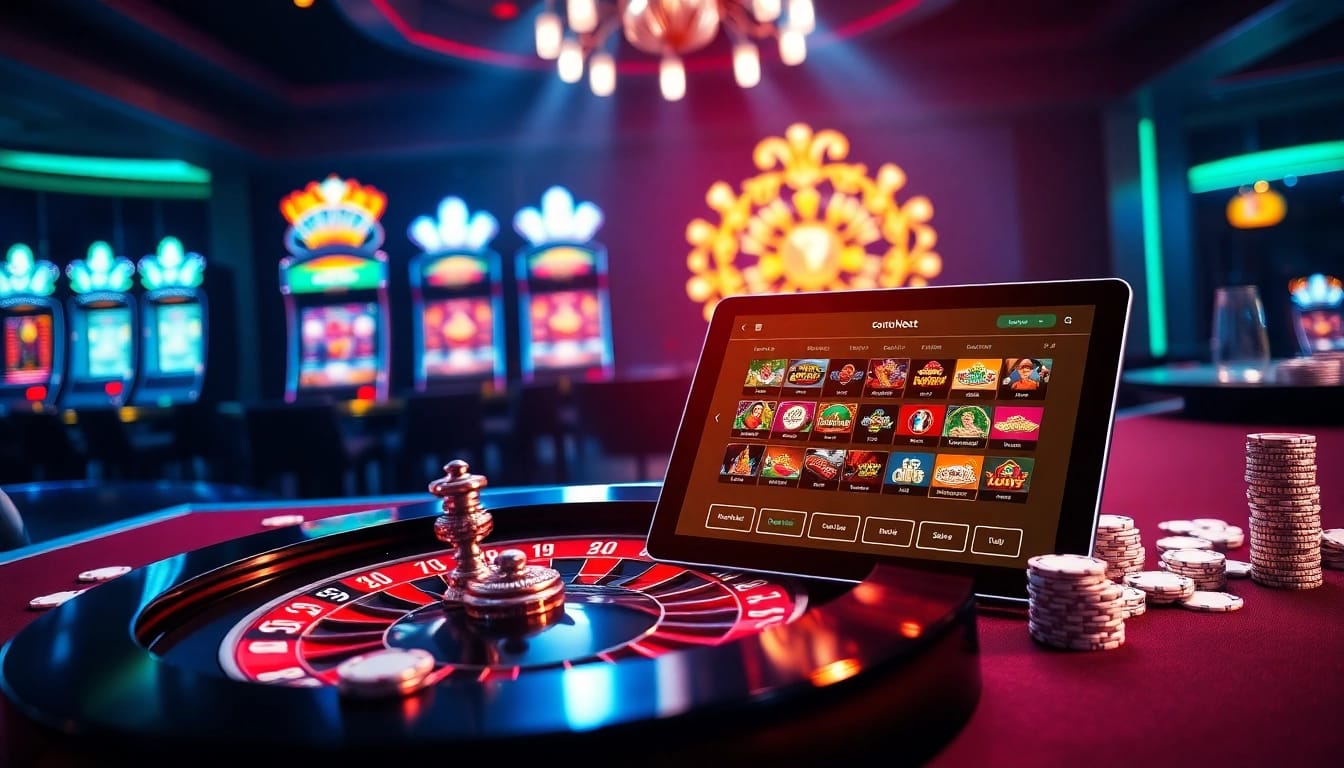 Experience the thrill of gambling at the casino with ทางเข้า soibet ล่าสุด featured prominently in a vibrant scene.