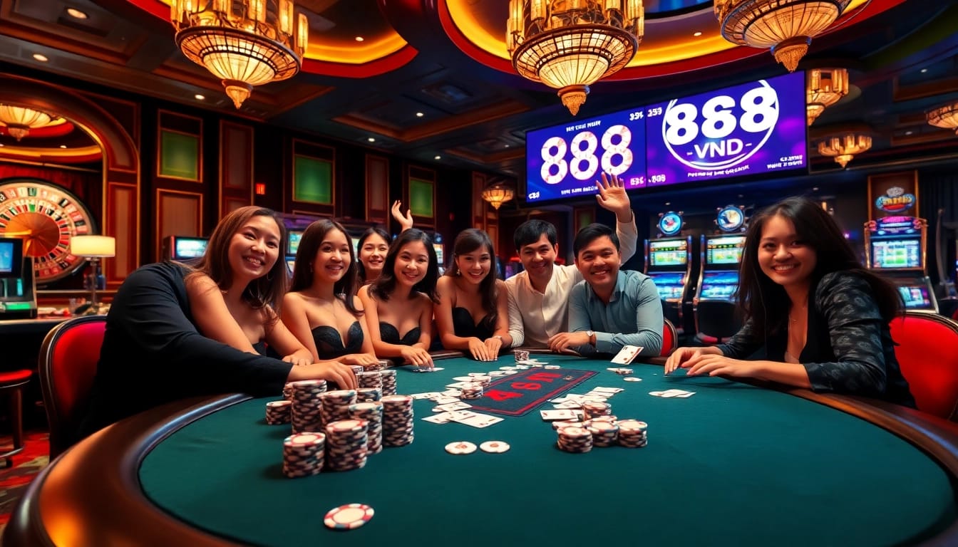 Experience exhilarating wins at the stylish casino with 888 VND chips and poker tables.