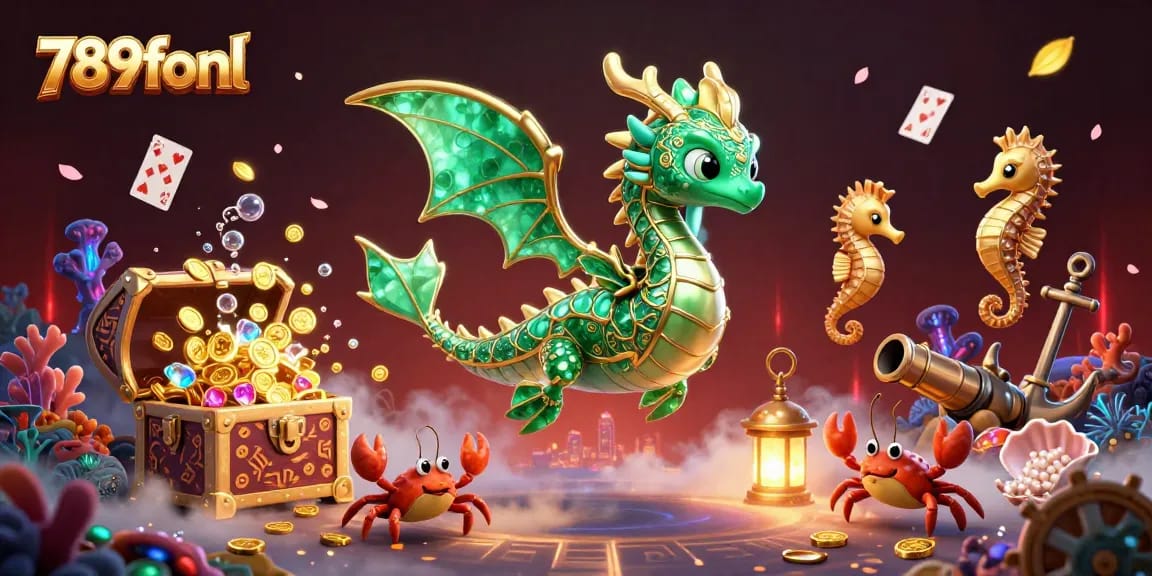 Experience the excitement of 789fonl with a vibrant underwater casino scene featuring a sea dragon and treasure.