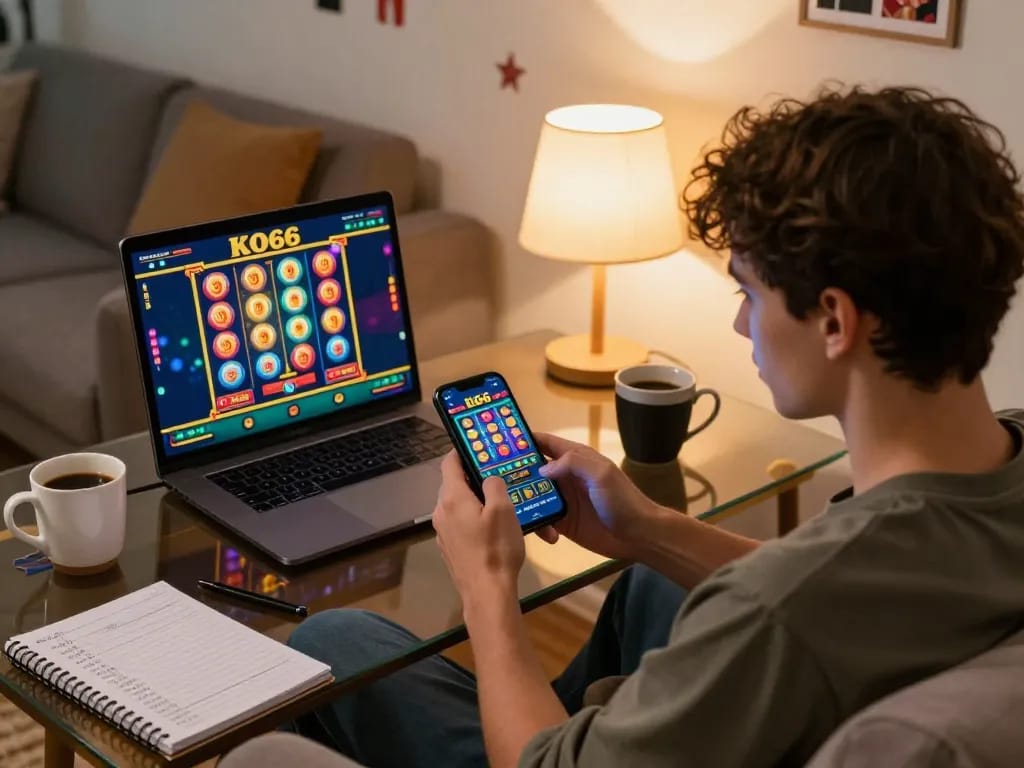 Engaging with KO66 on smartphone for an exciting online casino experience.