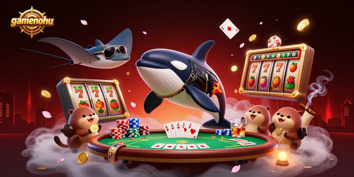 Experience exciting gamenohu gameplay with a dynamic scene featuring whimsical characters amidst vibrant casino elements.