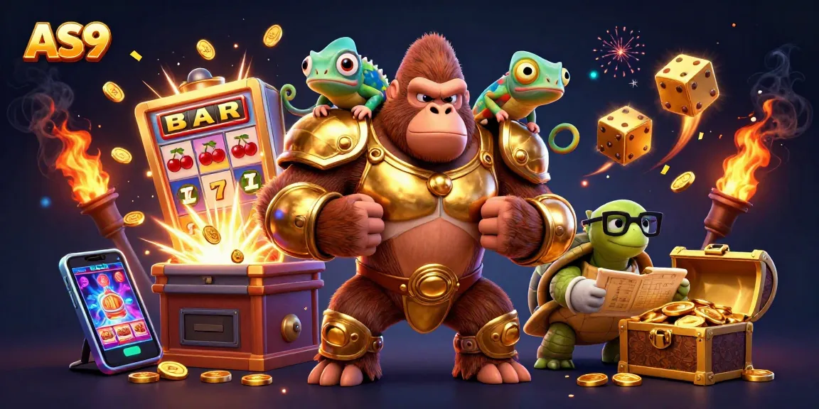 Engage with AS9's thrilling slot machines in this explosive casino scene featuring vibrant characters and winning elements.