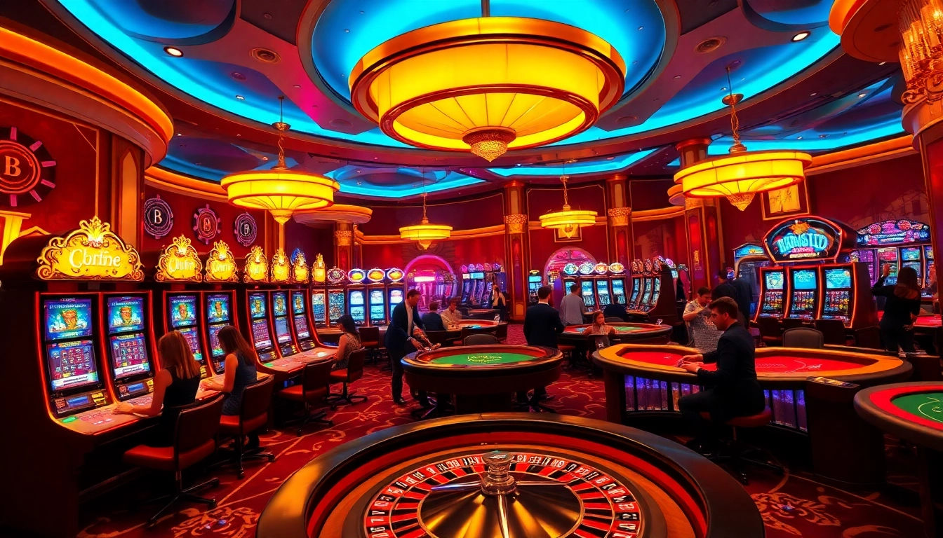 Experience the thrill of Link 8DAY at a vibrant casino, featuring spinning slot machines and intense poker games.