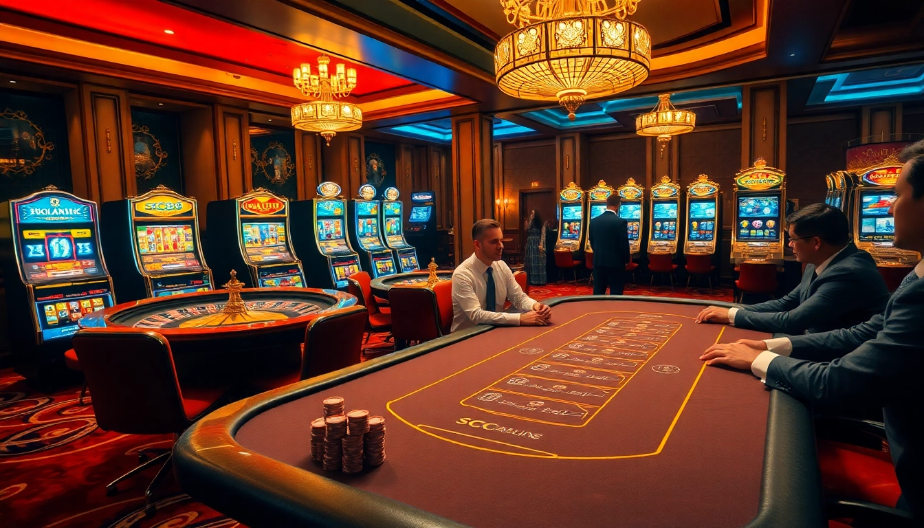 Experience excitement at the SC88 table surrounded by vibrant casino visuals and engaging players.