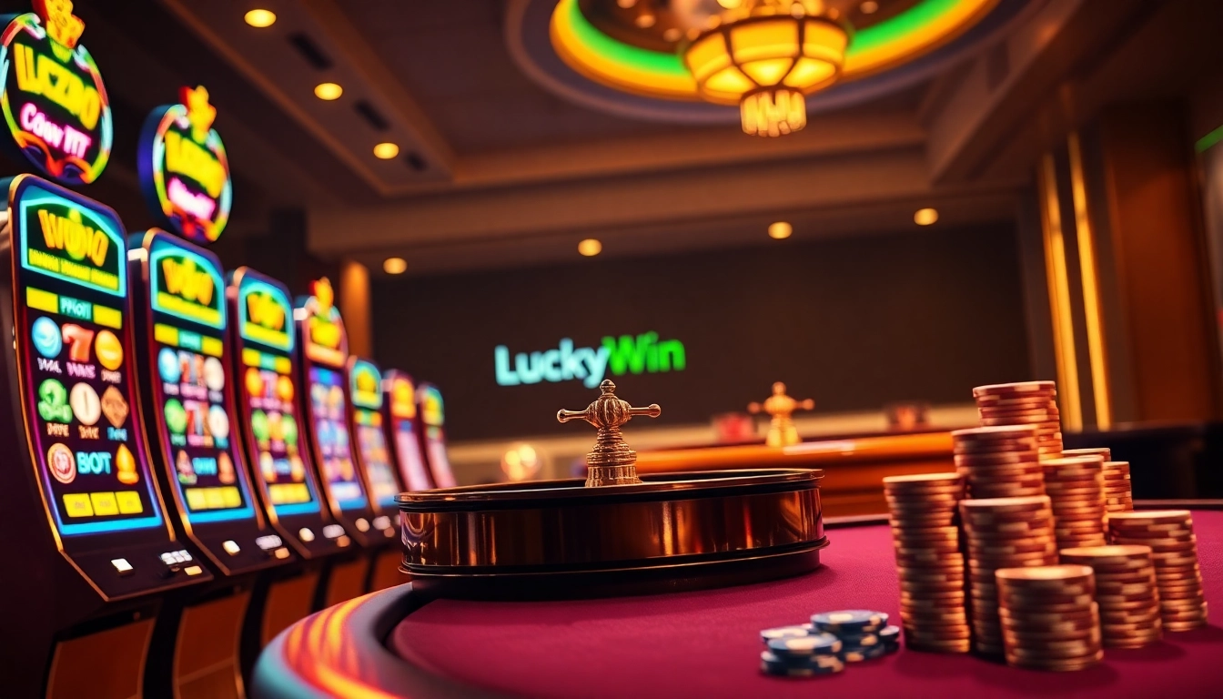 Experience thrilling online gameplay with LuckyWin casino slots and roulette table.