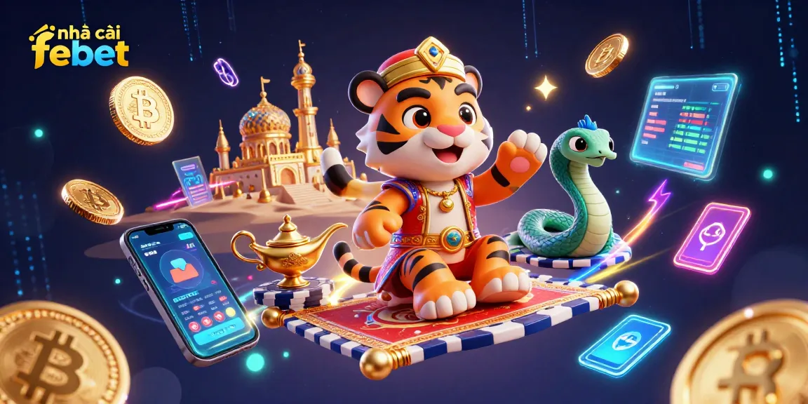 Engage with nhà cái febet's thrilling gaming experience featuring a magical tiger sultan and vibrant casino elements.