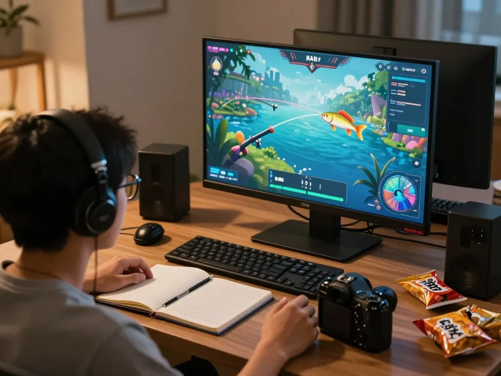 Player enjoying game bắn cá đổi thưởng on tablet, dynamic shooting action visible, cozy home setting.