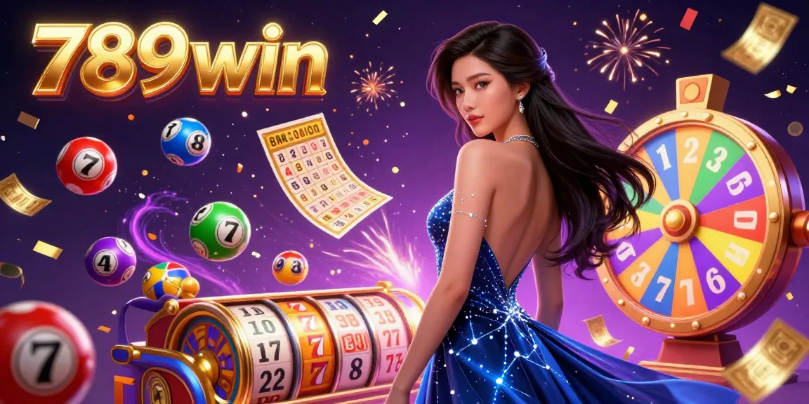 Engage with 789win's vibrant jackpot slots and thrilling lottery atmosphere in this festive 3D illustration.