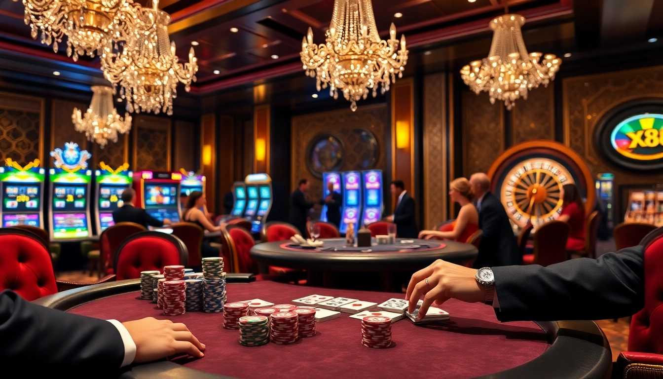 Experience high-stakes gameplay at XX 88 with a luxurious poker table and vibrant casino atmosphere.