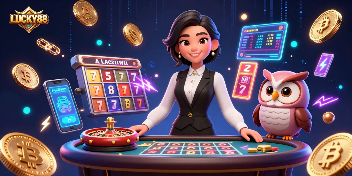 Experience the excitement of LUCKY88 with vibrant casino action in this detailed 3D illustration.