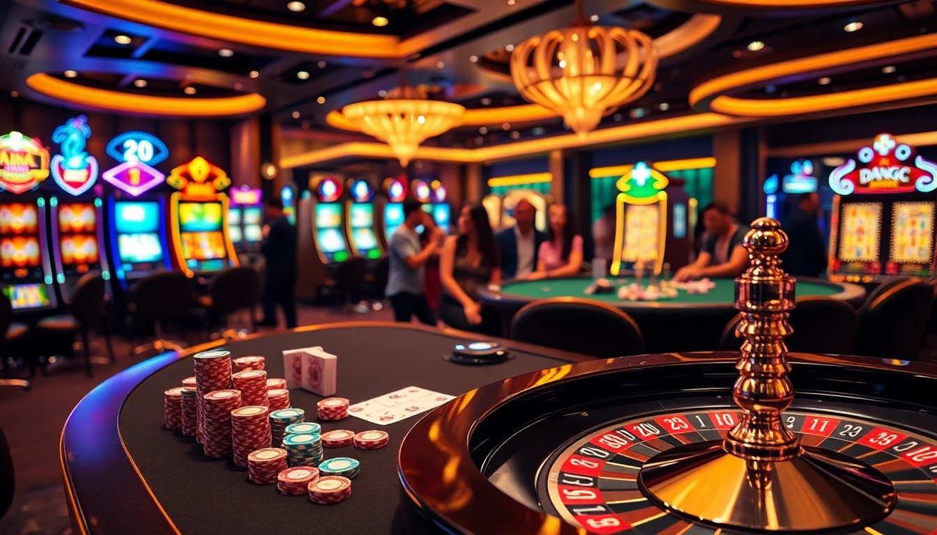 Daga gaming table featuring vibrant poker chips and elegant casino decor in a luxurious setting.