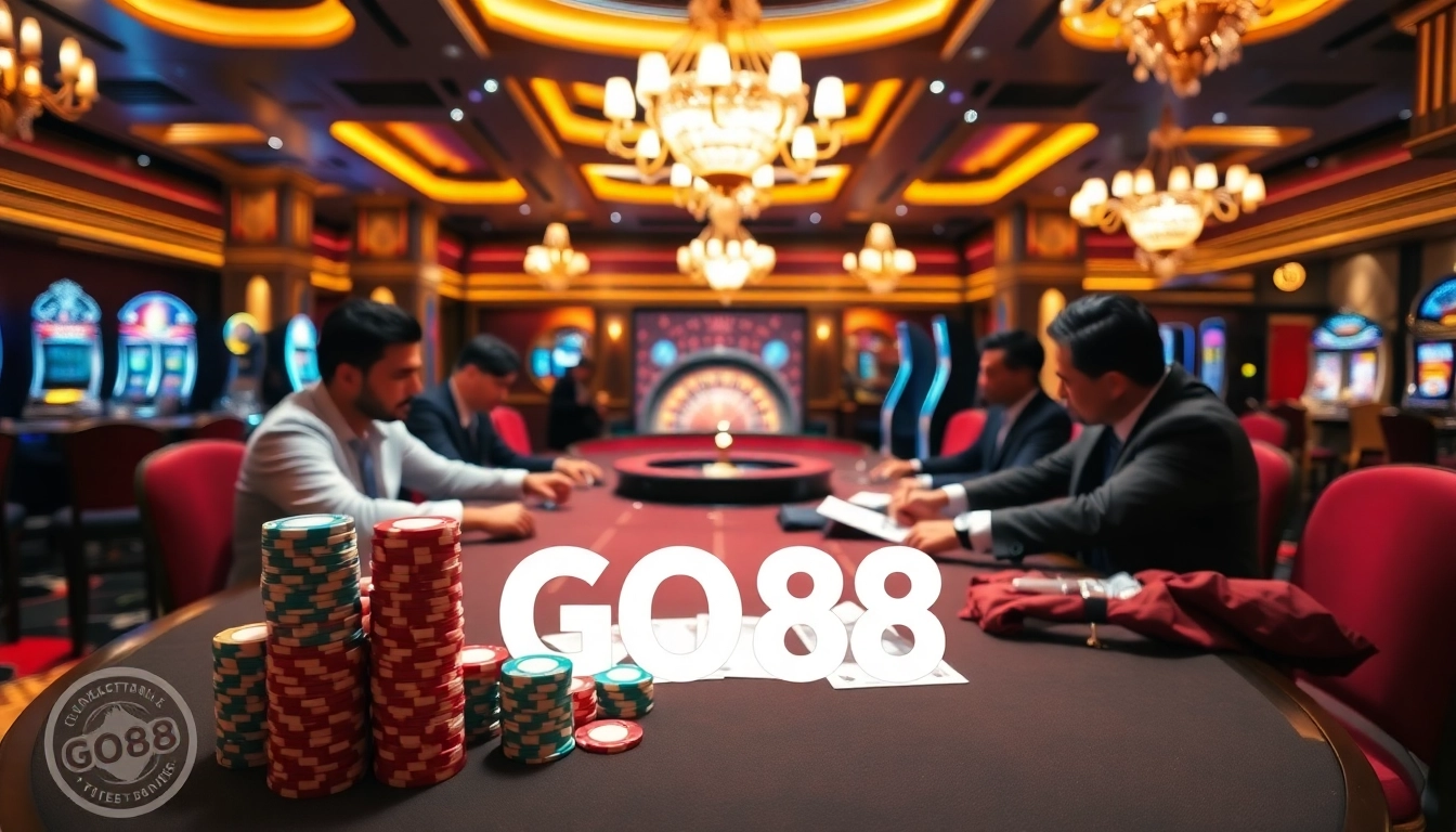 Experience the thrill of GO88 gaming with vibrant poker action and luxury casino ambience.