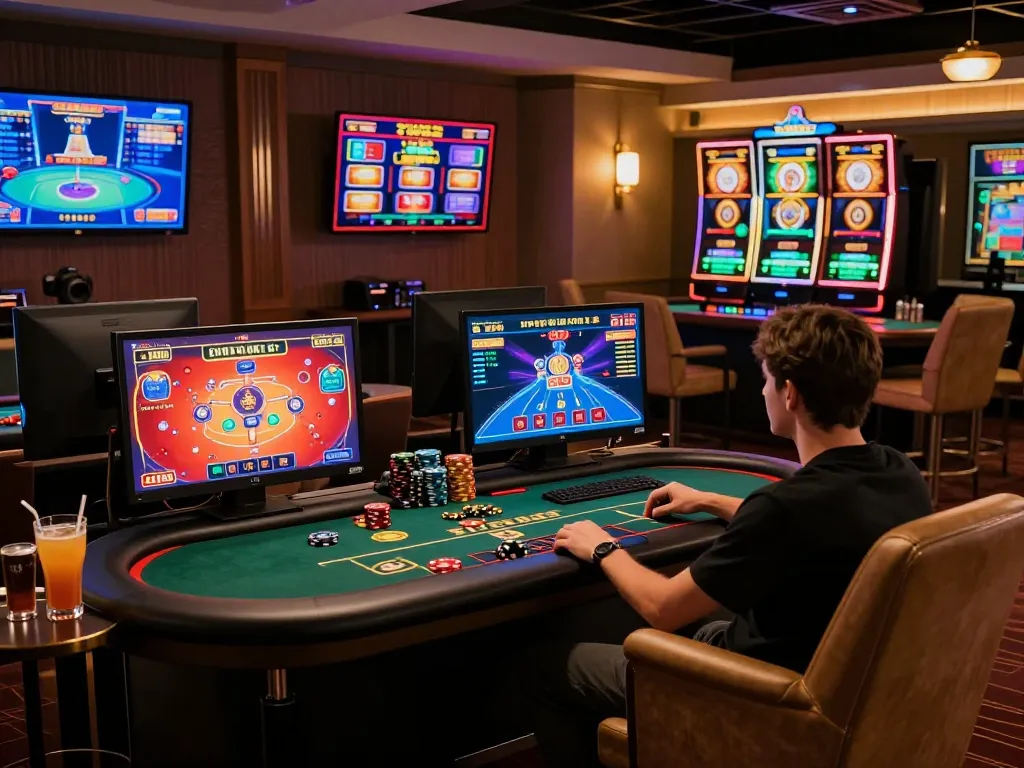Engaging scene of online gaming at Trang chủ GA28 showcasing vibrant casino games and a cozy atmosphere.