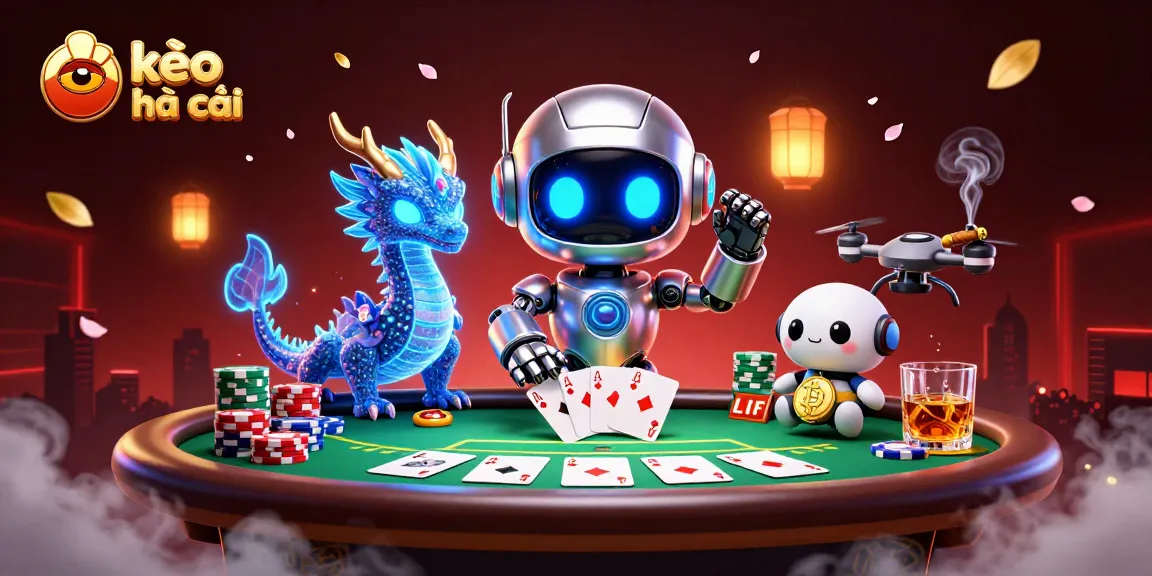 Experience thrilling action with kèo nhà cái while enjoying a dynamic poker scene featuring robots and holograms.