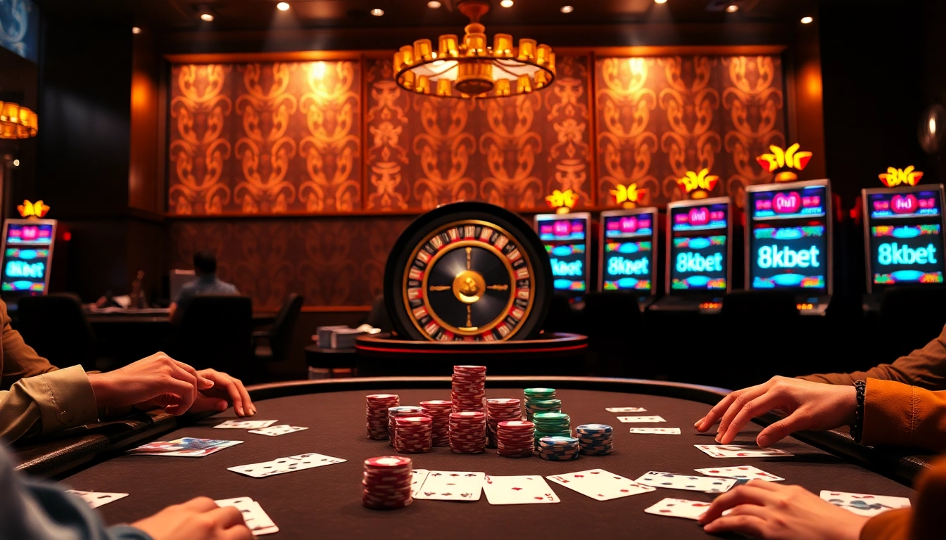 Experience thrilling gameplay at 8kbet with vibrant poker tables and exciting slot machines.