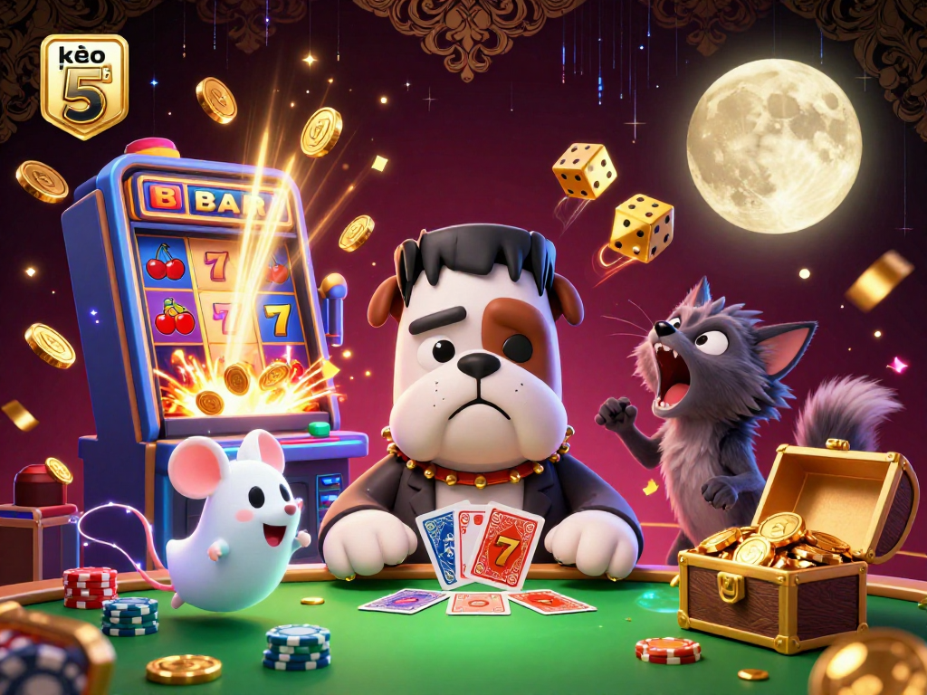 Engage in thrilling gameplay with kèo nhà cái 5 at a spooky casino table featuring unique characters.