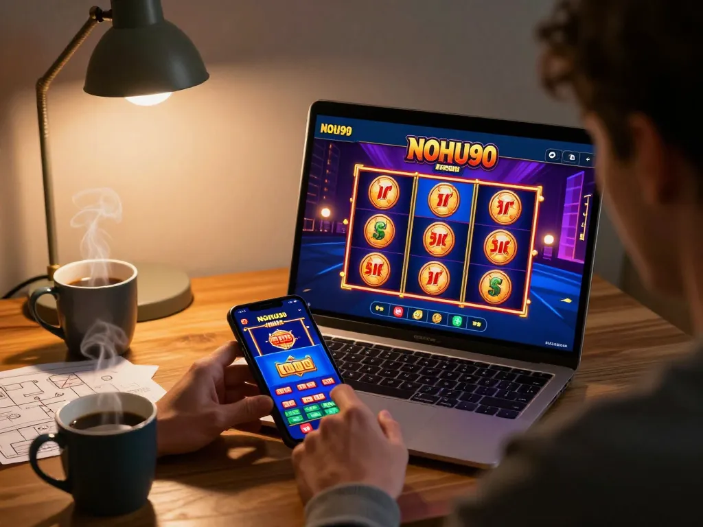 Player engaging with the NOHU90 casino app, showcasing exciting online gaming experience.