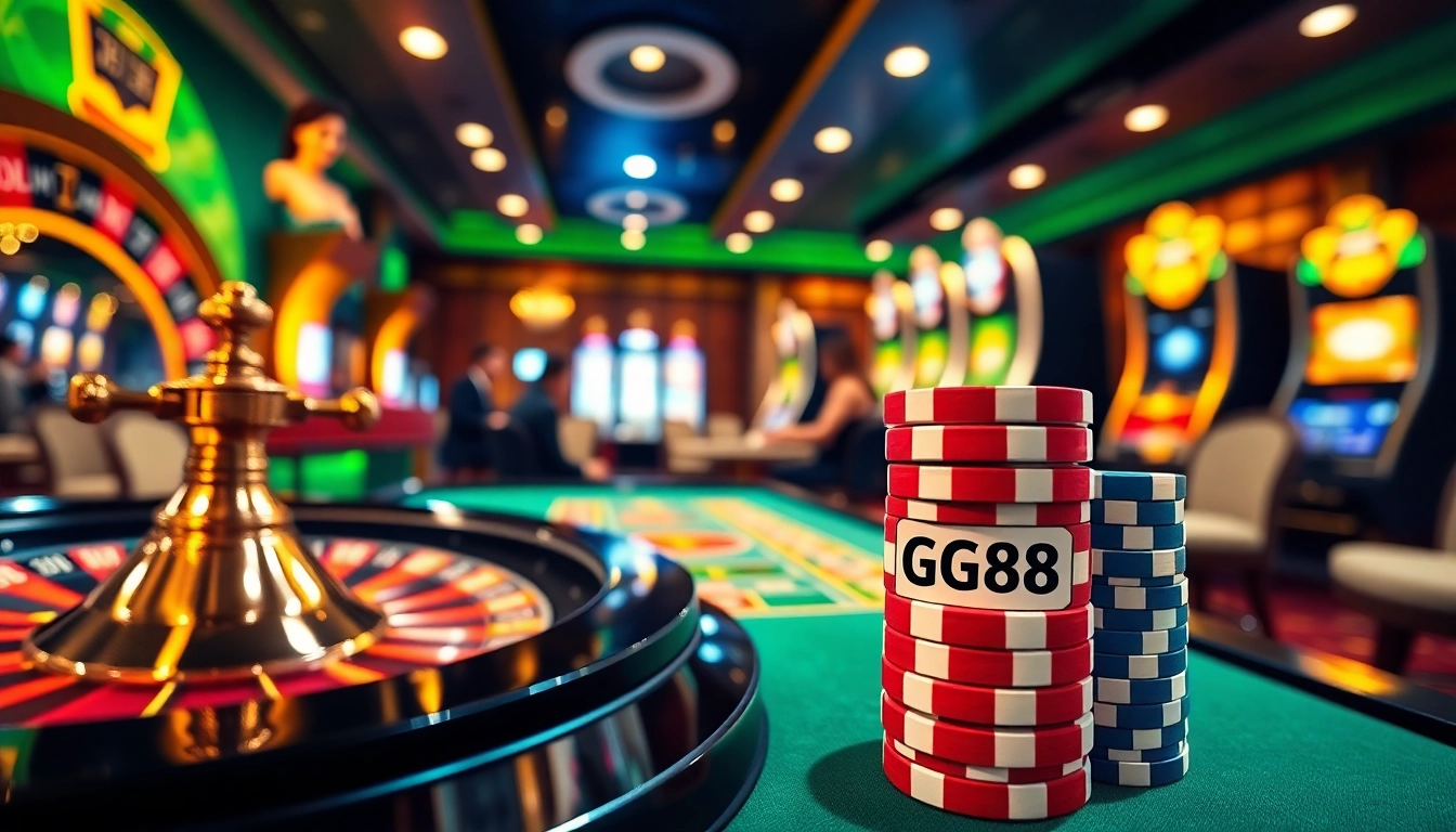 Players engaging in thrilling casino games with GG88 poker chips in a luxurious setting.