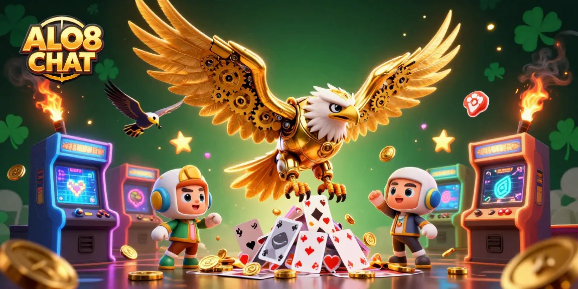 Engage in thrilling games at ALO8 CHAT with a colorful and dynamic casino-themed illustration.
