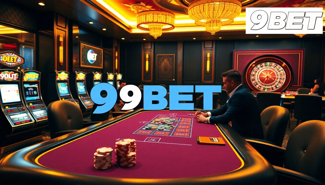 Experience high-stakes gaming at 9BET's luxurious casino, featuring poker, roulette, and slot machines.