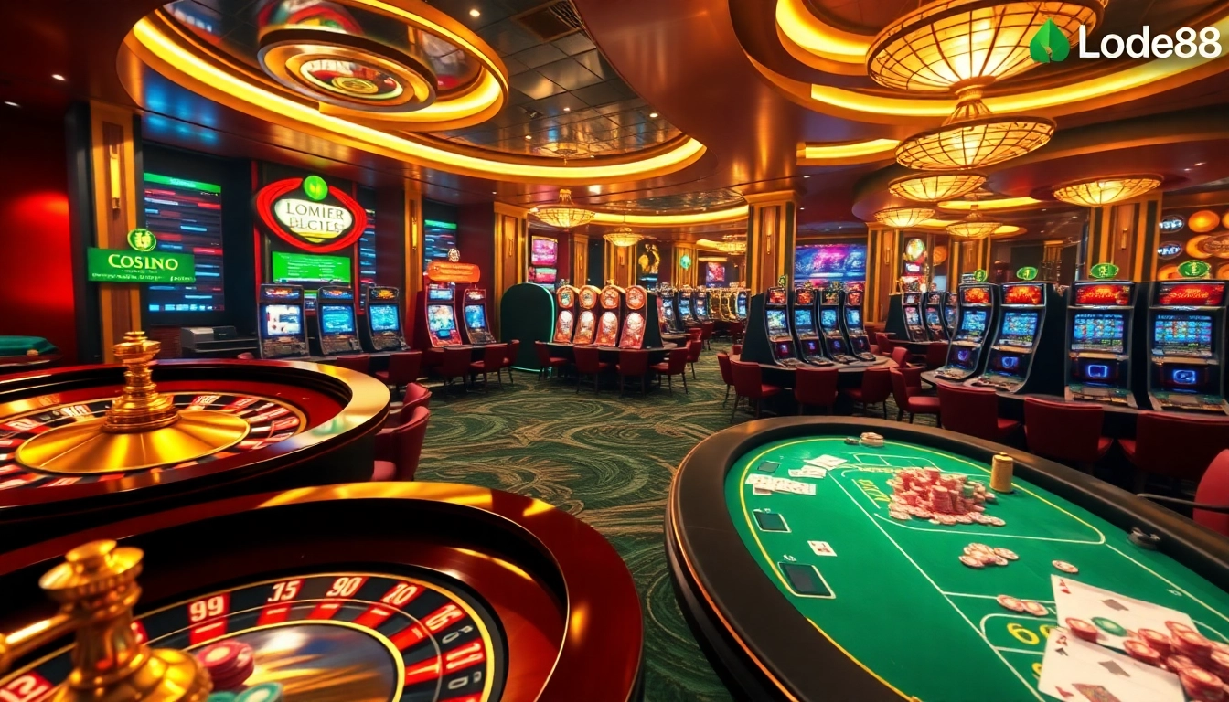 Lode88 gaming experience showcasing exciting slot machines and poker action.