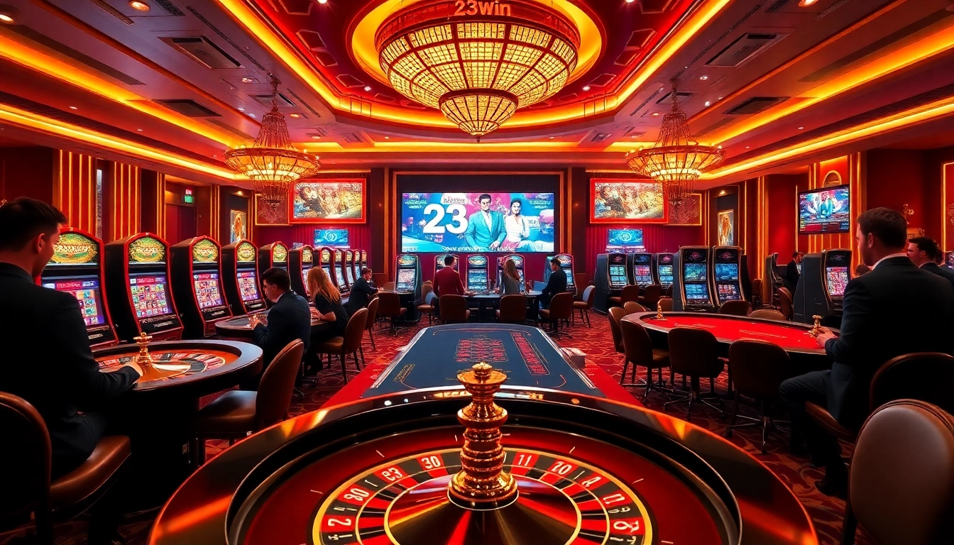 Experience an exhilarating gaming atmosphere at 23win with vibrant slots, roulette, and poker action.