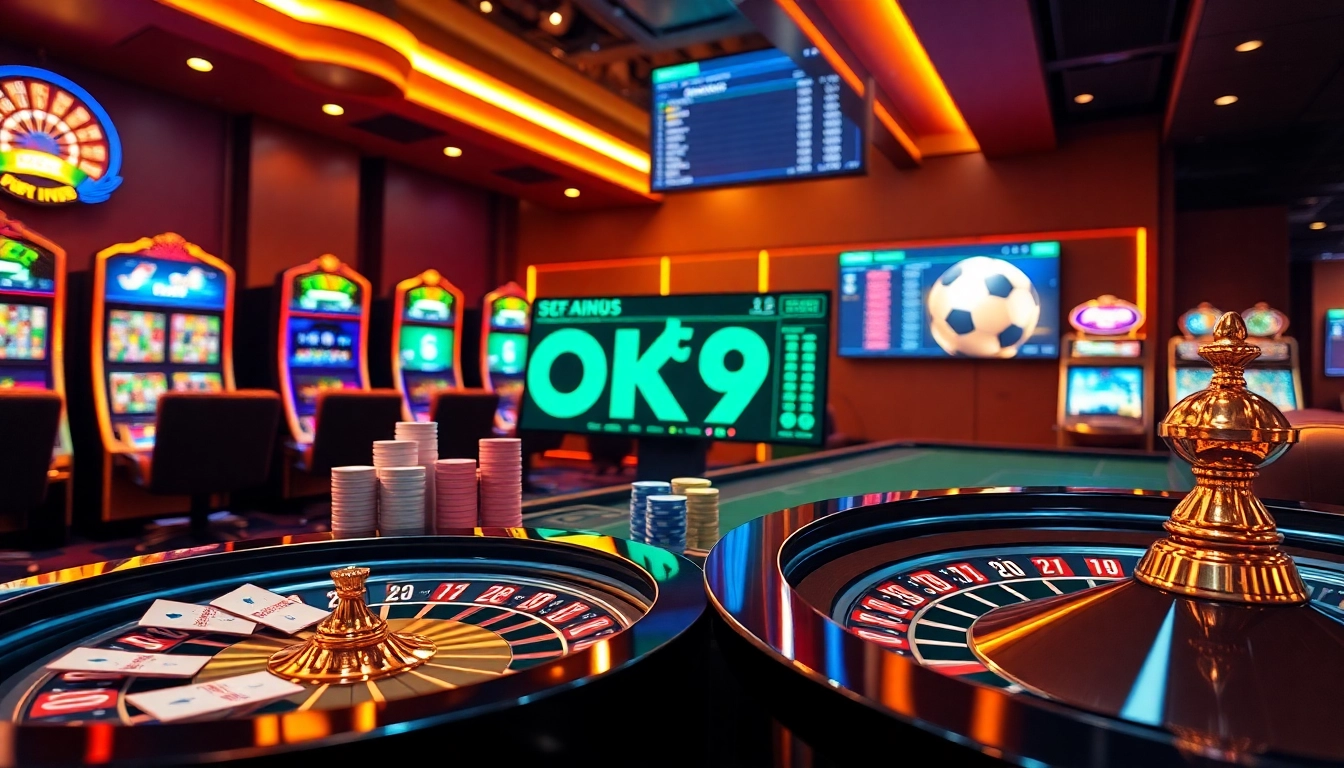 Exciting online casino action at OK9 official, featuring vibrant tables and betting slips.