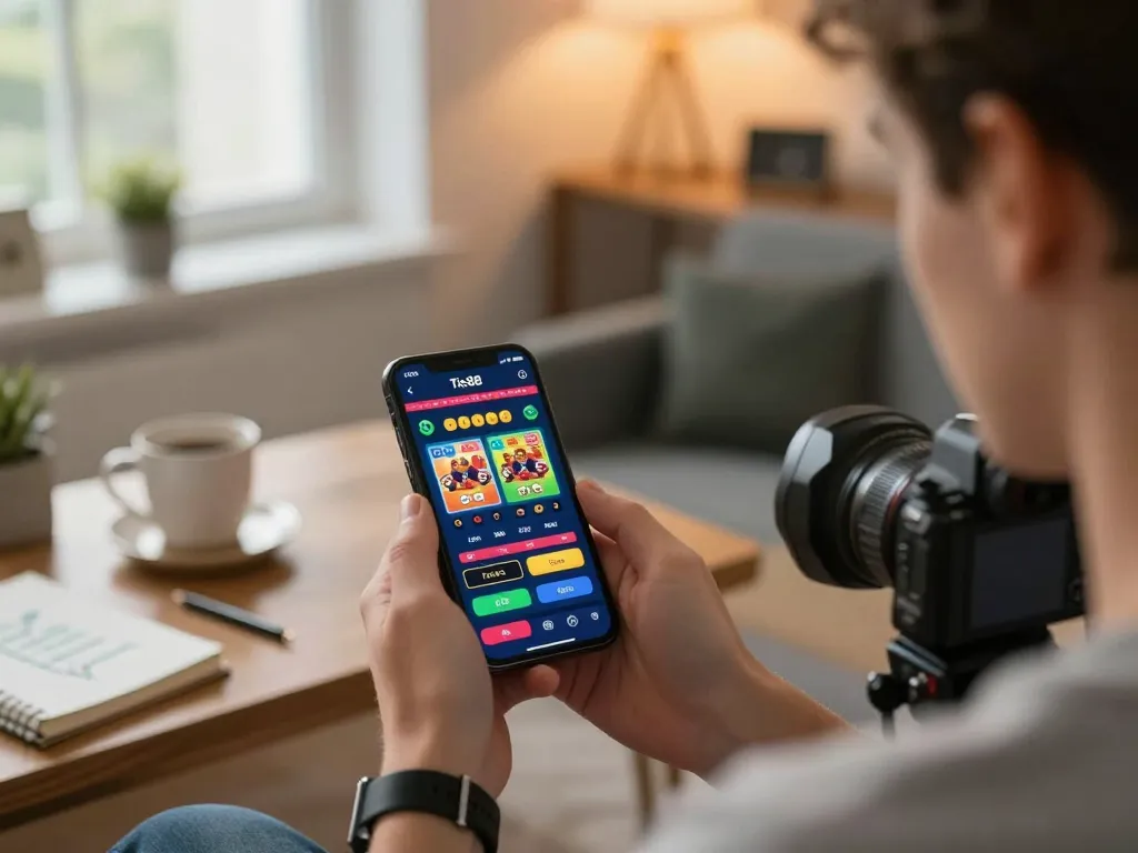 Tic88 đăng nhập with excitement as users explore online games on smartphone at home.
