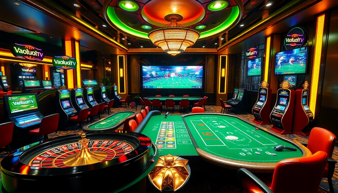 VaoluoiTV inspires excitement at a stunning casino with roulette and poker tables.