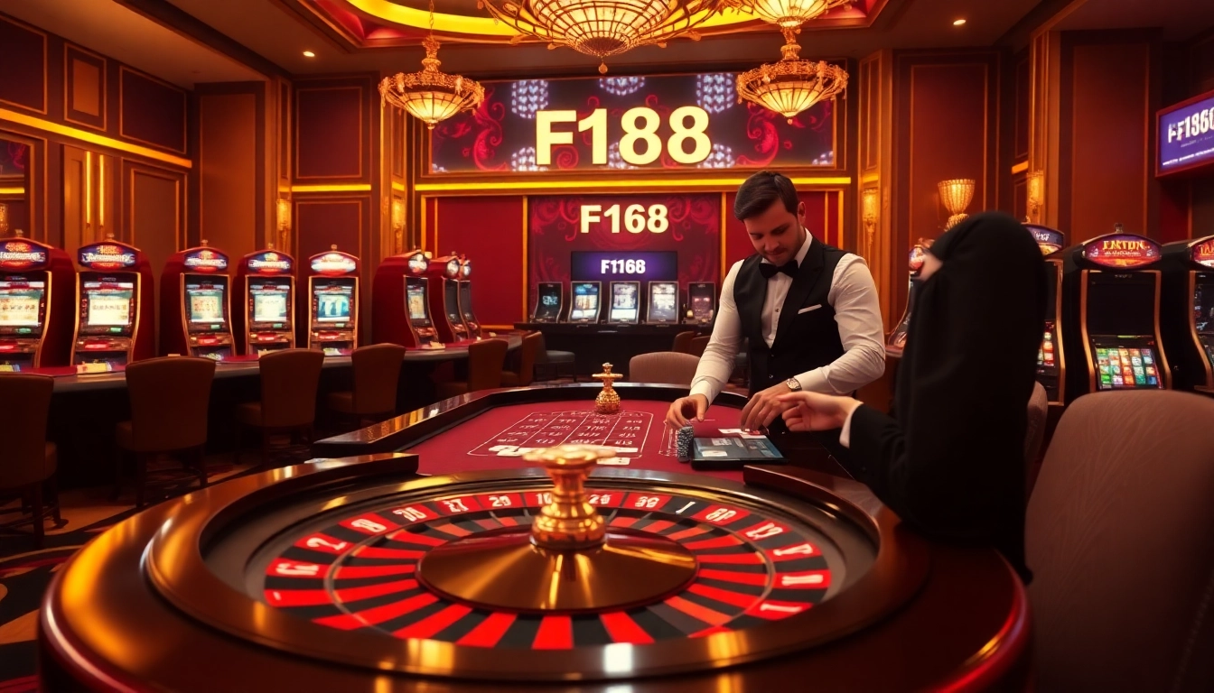 Experience F168 thrill at a luxurious casino table with poker chips and roulette wheel.