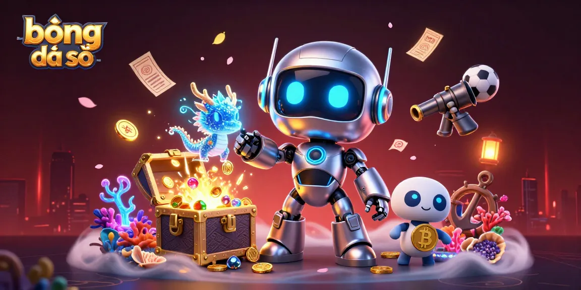 Bet on bóng đá số with a dynamic scene featuring a cyberpunk robot and betting elements.