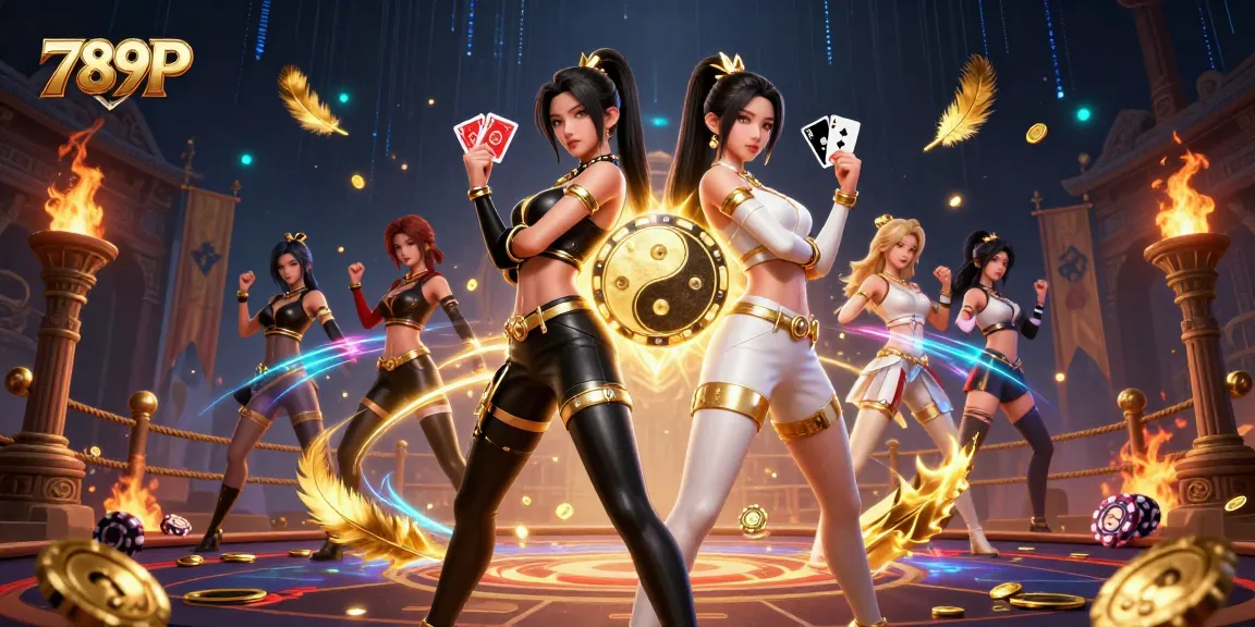 Engage with the thrilling world of 789P casino through stunning visual art showcasing skilled players and winning cards.