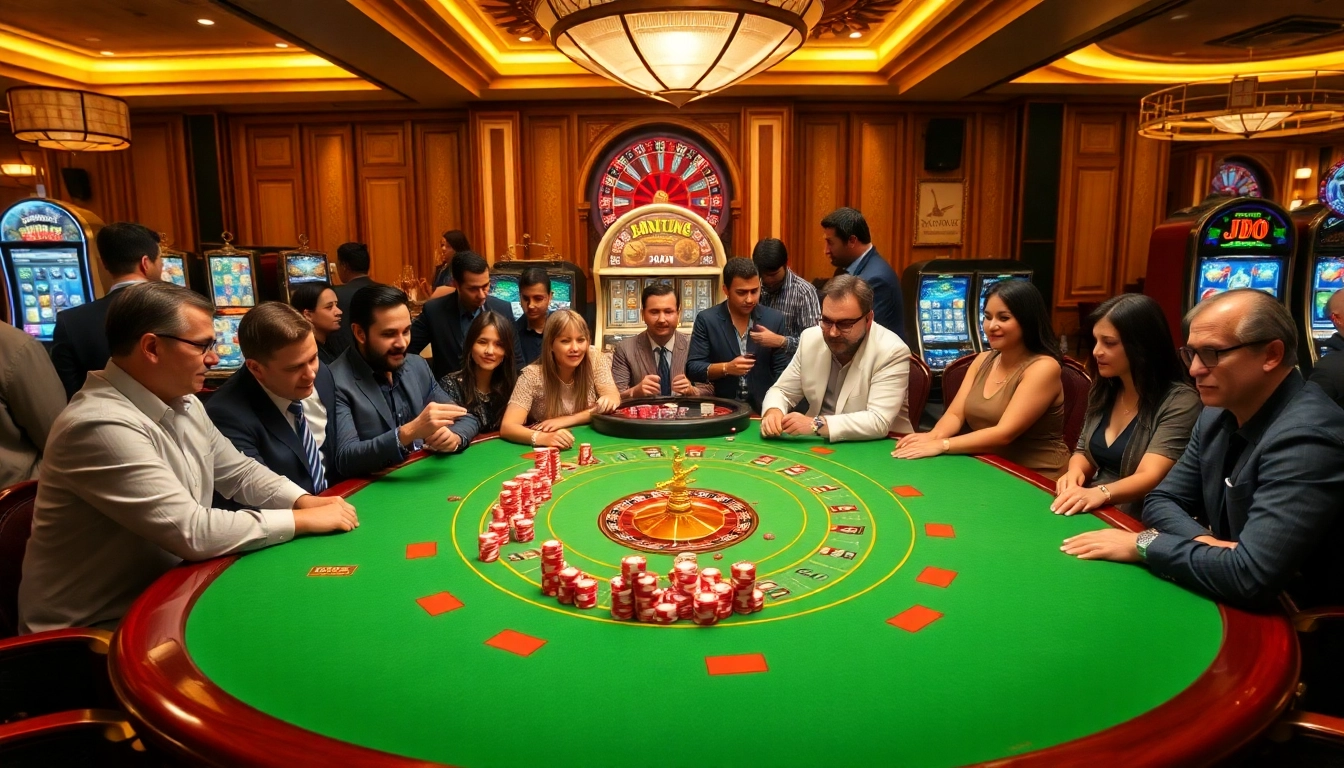 Experience high-stakes fun at JBO with engaging card games and luxurious casino decor.