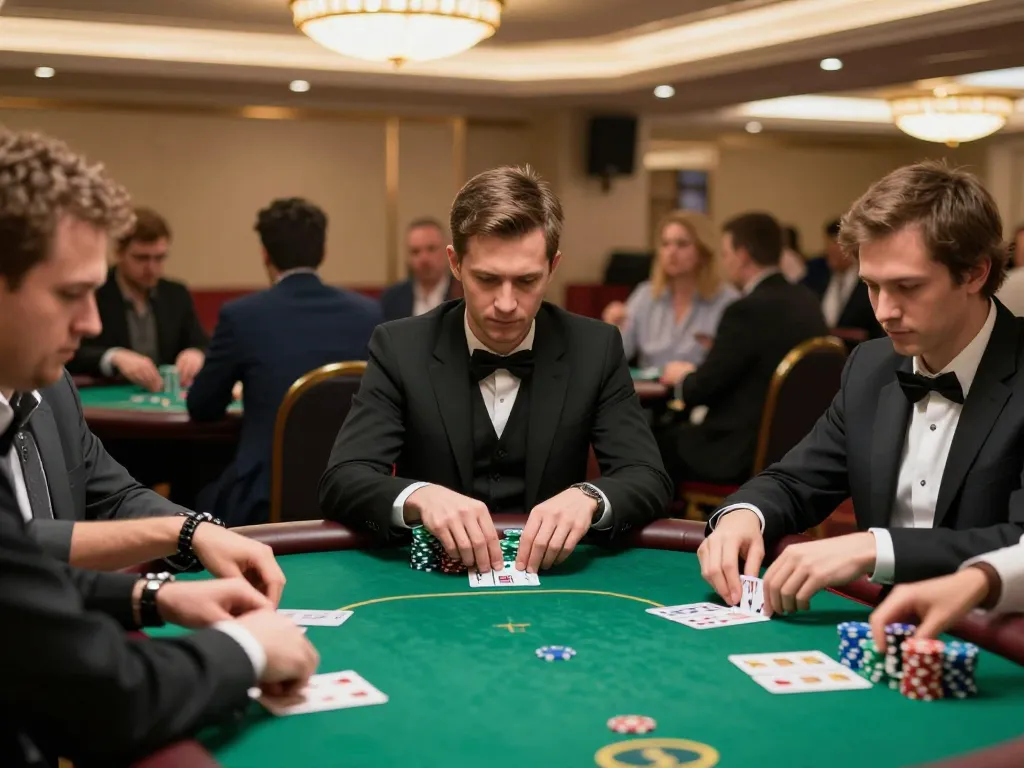 Players engaging in a high-stakes poker game at a TR88 casino with intense focus and excitement.