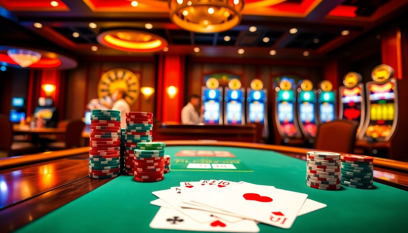 Experience the thrill of winning at LC88.COM with poker tables and vibrant casino visuals.