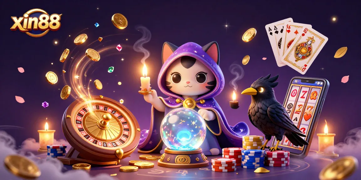 Experience the thrill of xin88 casino with a mystic cat, raven, and fortune elements!