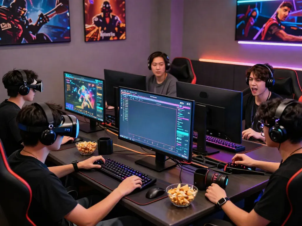 Exciting gaming lounge scene showcasing players engaged with the 78win game interface and vibrant LED lighting.
