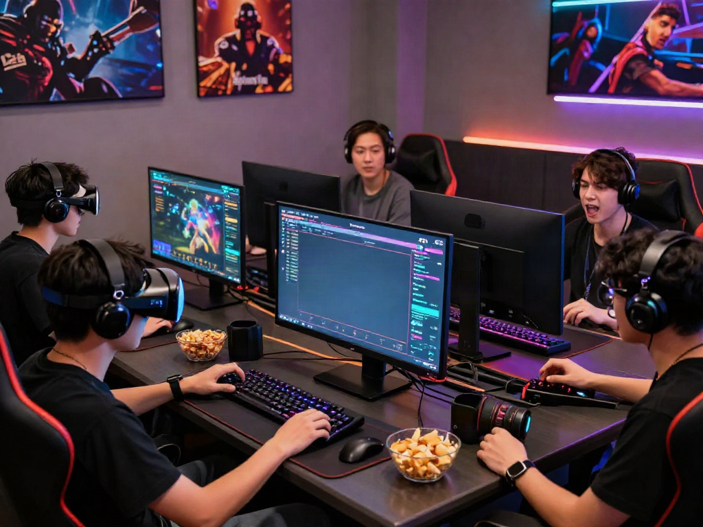 Exciting gaming lounge scene showcasing players engaged with the 78win game interface and vibrant LED lighting.
