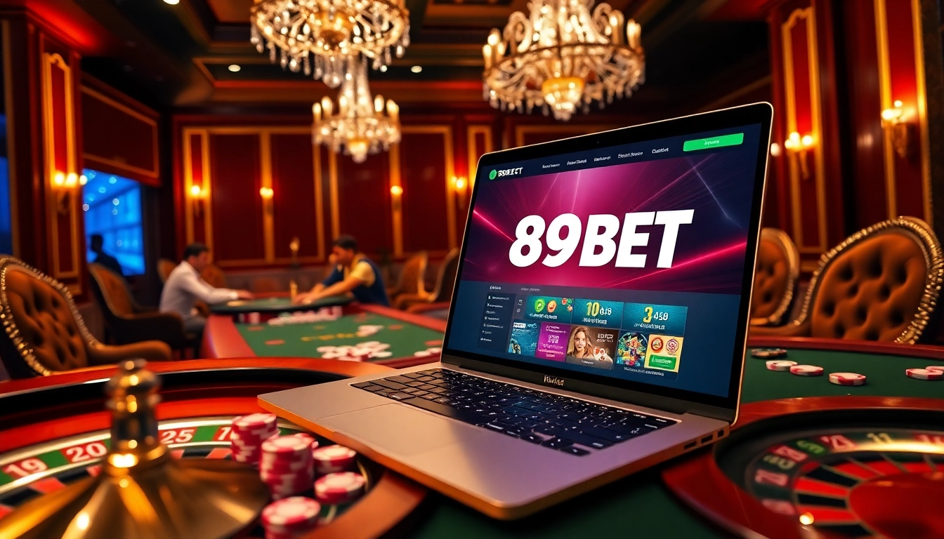 Exciting gameplay on 89BET with vibrant casino elements and engaged players at a poker table.