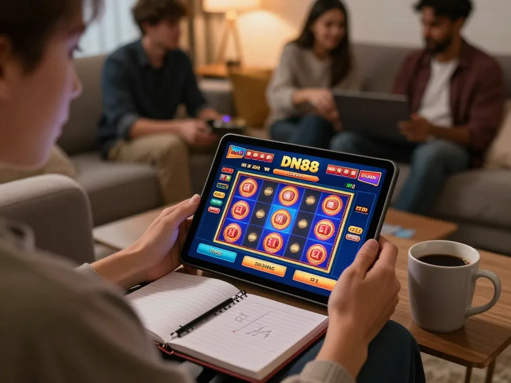 Engaging gameplay at DN88 com casino app showing vibrant slot games on a tablet.