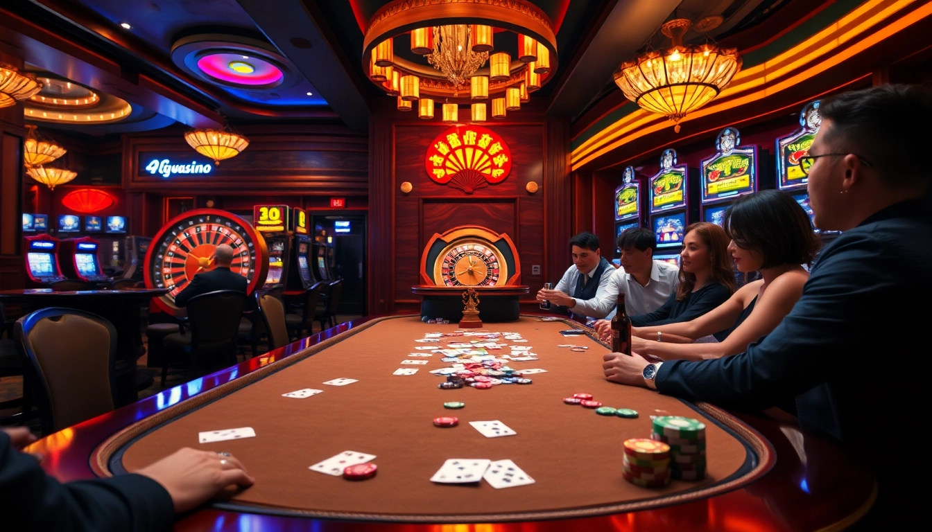 Experience the thrill of the game 98win with vibrant casino tables and excited players.